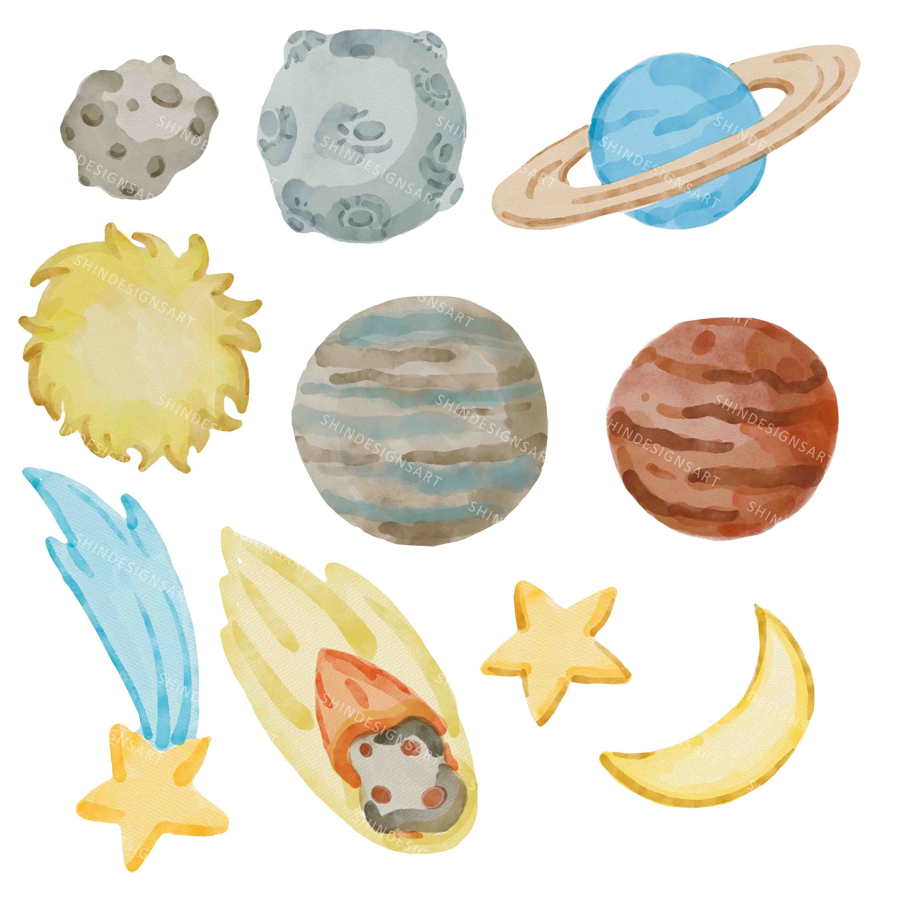 Watercolor Space Clipart Bundle, Cute Astronaut Nursery, Outer Space ...