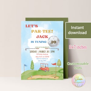 Invito modificabile per una festa di golf, Let's Par Tee, Inviti al campo da golf, modello Festa di golf, Invito stampabile o digitale, biglietto d'auguri di qualsiasi età