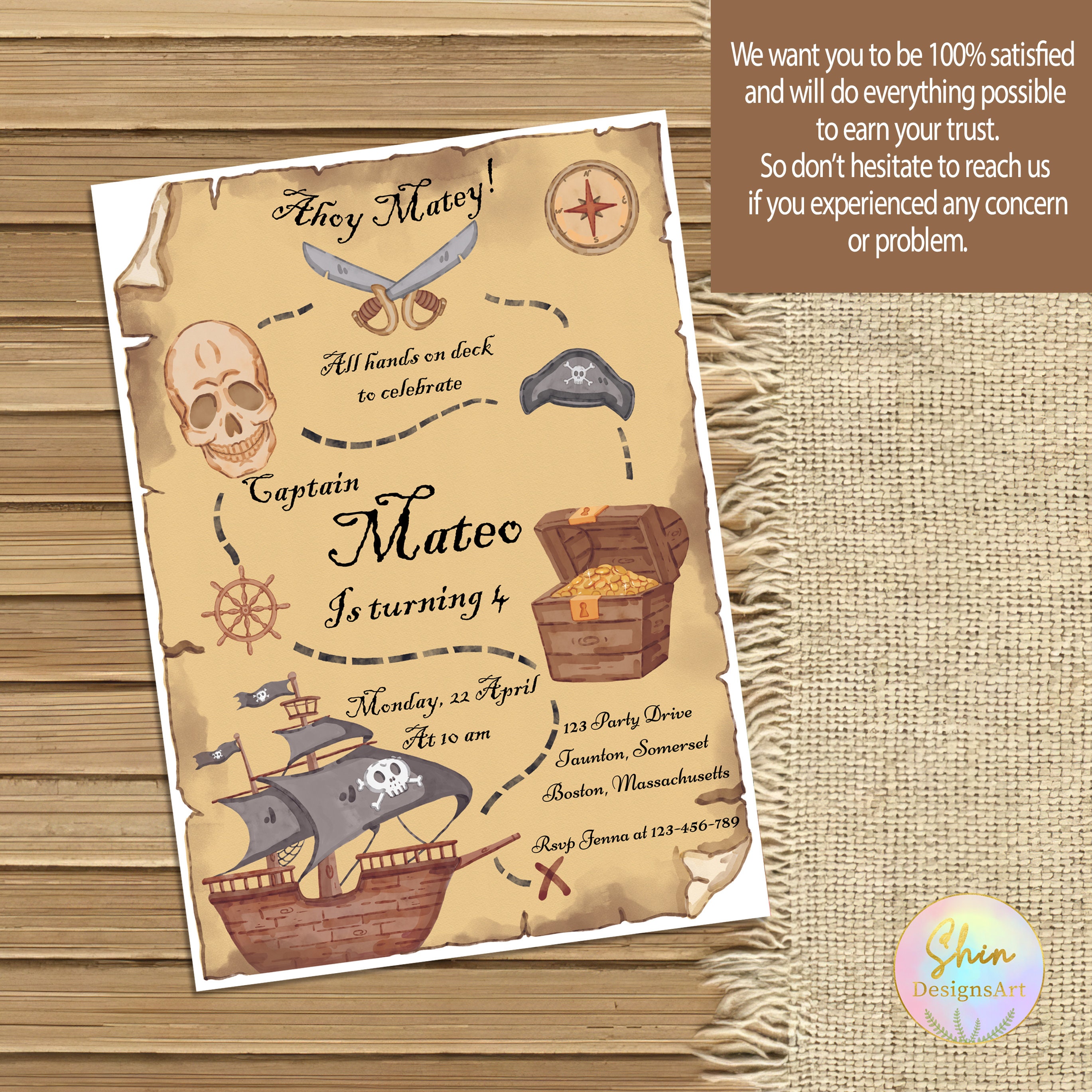 Pirate Birthday Invitation Card, Boy Birthday Pirate Theme, Canva ...