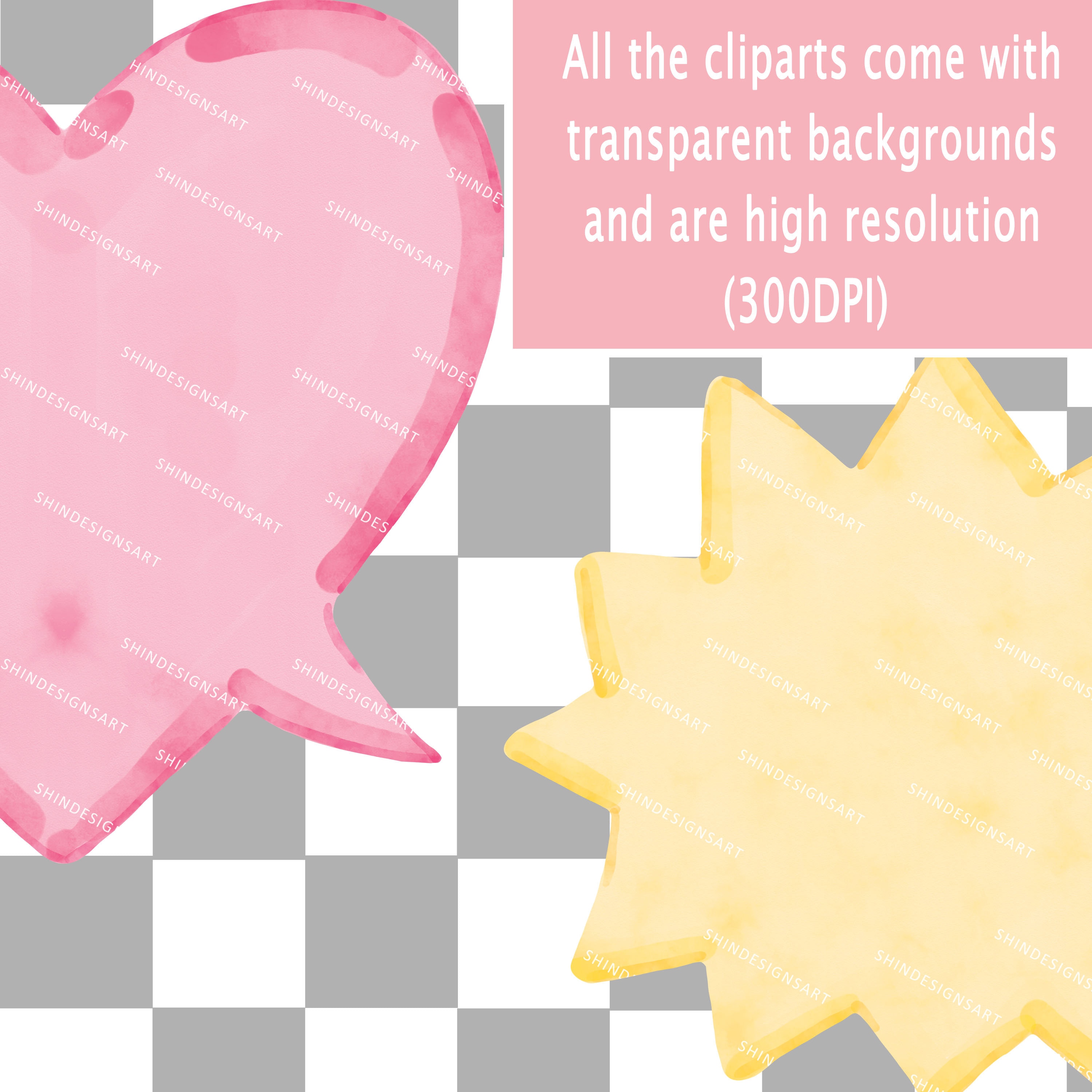 Watercolor Speech Bubbles Clipart: Hand-drawn PNG Graphics (digital ...