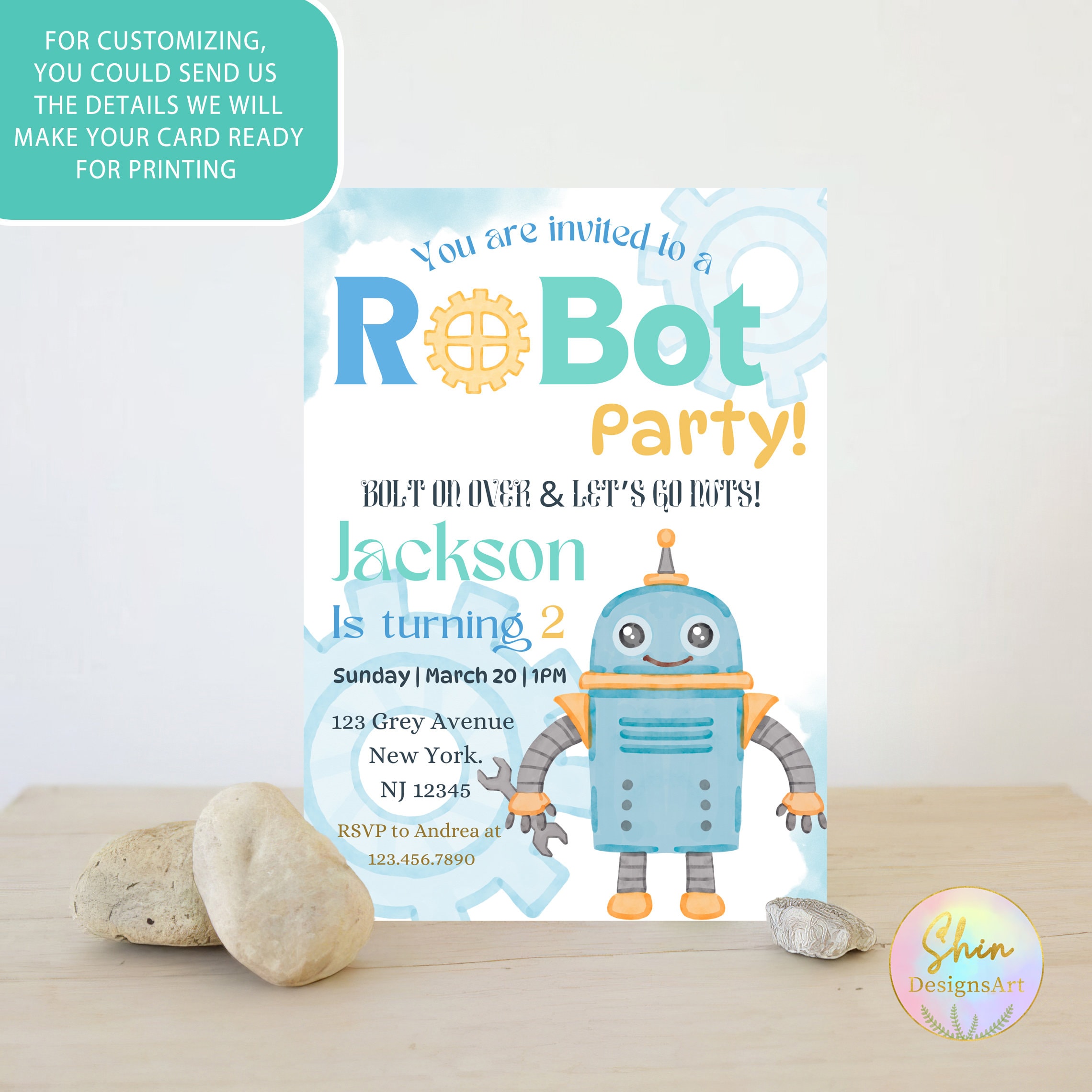 Editable Robot Birthday Invitation, Robots Theme Invite, Boy 2nd ...