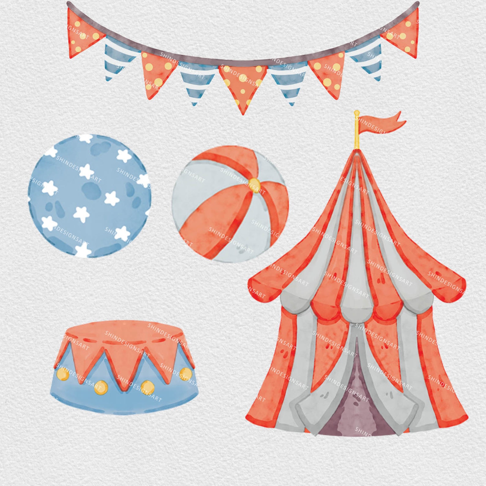 Watercolor Circus Clipart Bundle, Png Circus Animals Clip Art Set ...