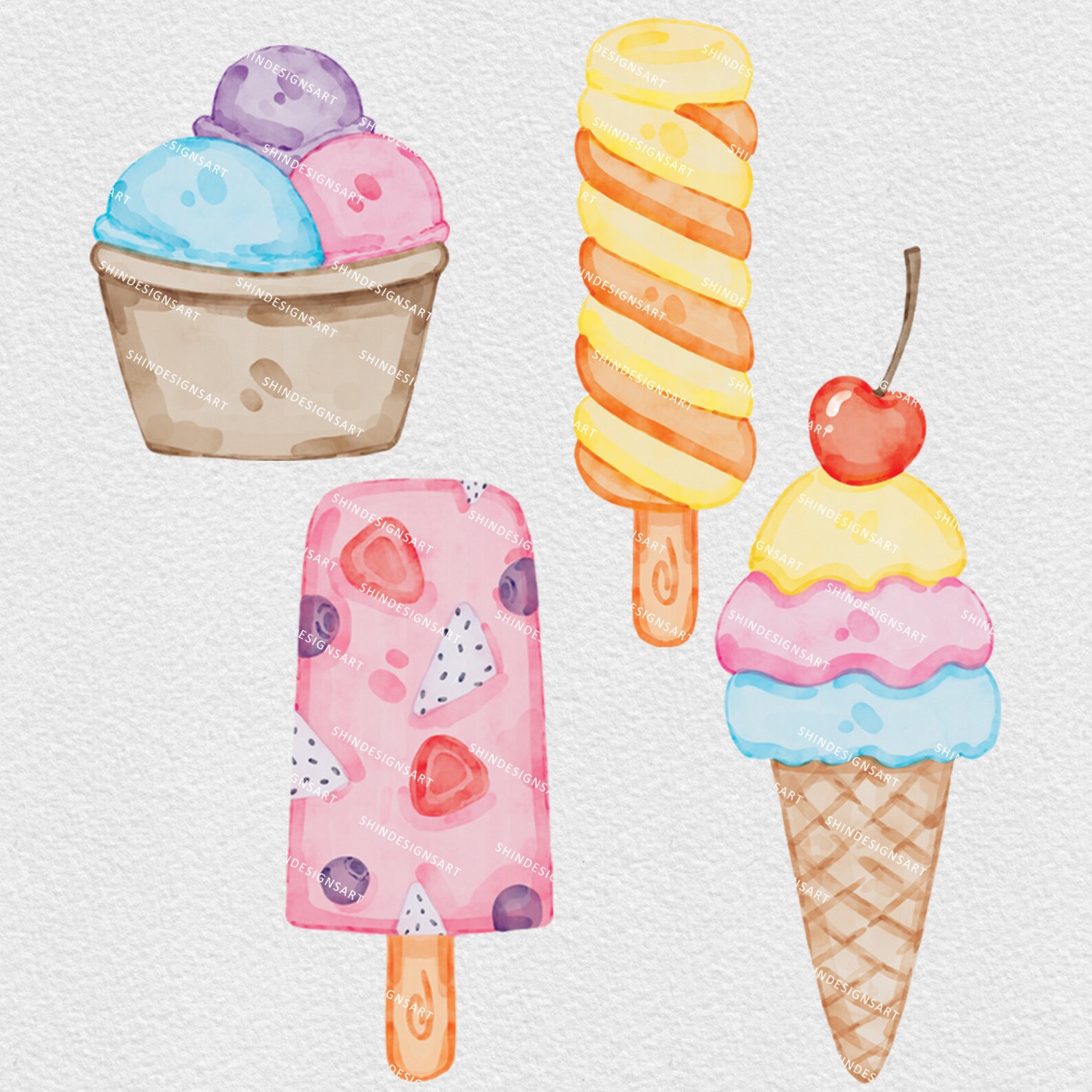Watercolor Ice Cream Clipart Bundle, Printable Ice Creams Cone Clip Art ...