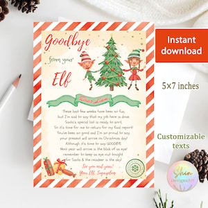 Carta de despedida editable de un elfo, nota de despedida de un elfo de Navidad, despedida de un elfo para niños, carta de despedida de un elfo, tarjeta para niño o niña