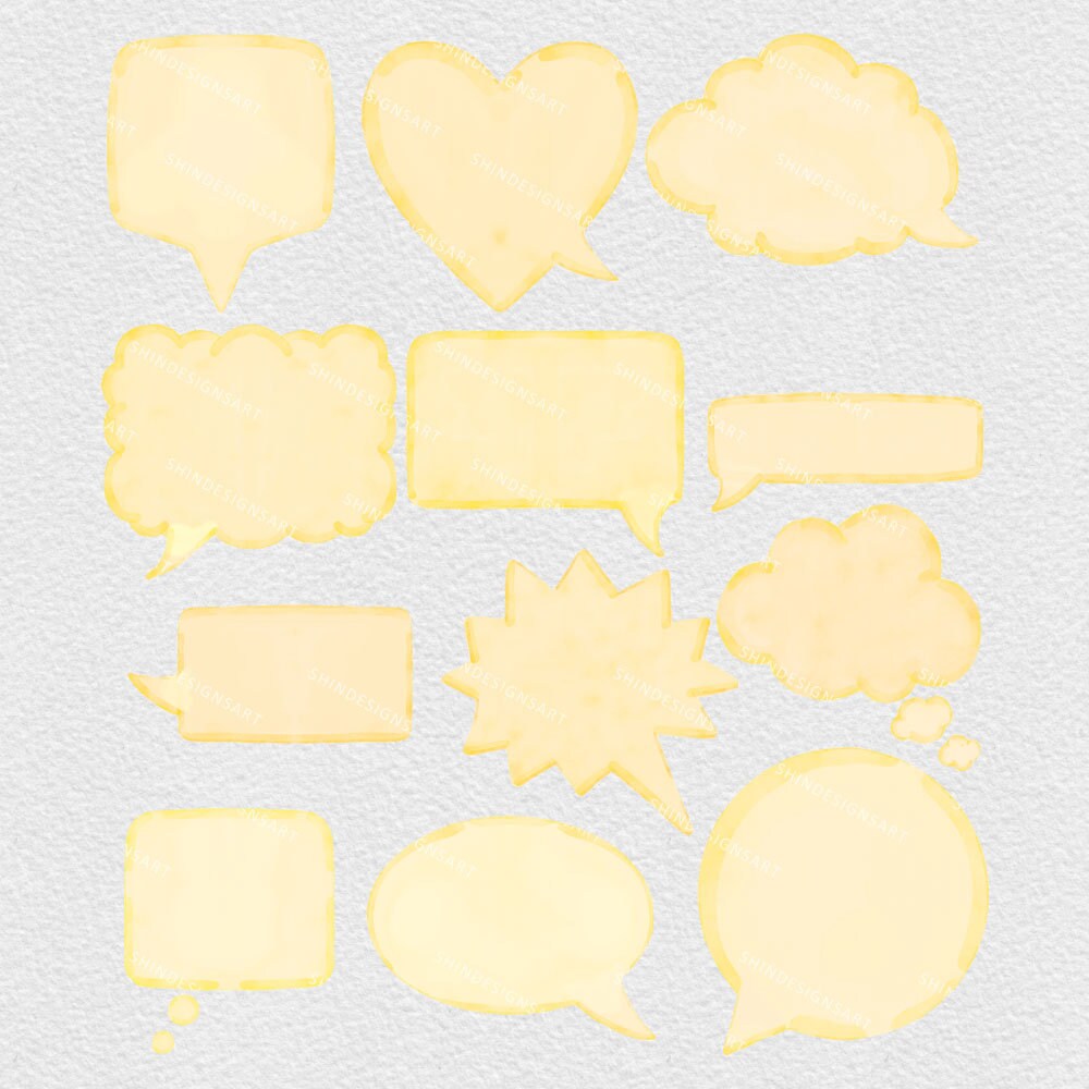 Watercolor Speech Bubbles Clipart: Hand-drawn PNG Graphics (digital ...
