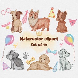 Clipart digital para cães, clipart para animais de estimação em família, download instantâneo, cães pintados à mão em aquarela, fundo transparente png, coleção de festas para animais de estimação