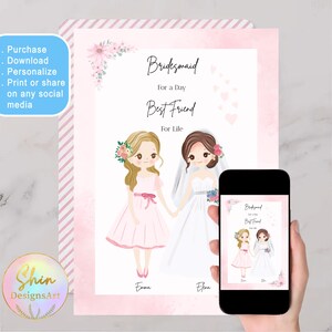Modelo de cartão de proposta de madrinha, cartão de madrinha editável, cartão de você será minha madrinha, presente de agradecimento de madrinha, presente digital para melhor amiga