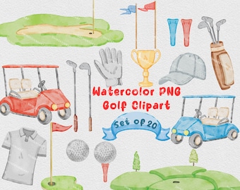 Watercolor Golf Clipart: Sports PNG Images (Digital Download)