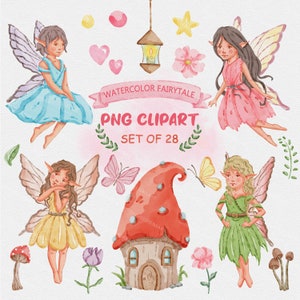 Pilz Feengarten Clipart, Märchen Png-Designs, Kinderzimmer Mädchen Bündel, Wand Illustrationen, Geburtstag Clip Art Set, druckbare Bilder