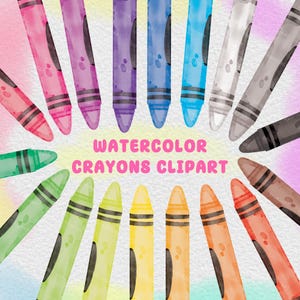 Clipart de giz de cera aquarela, png de material de arte, imagens gráficas de giz de cera, decoração de sala de aula, clipart de classe, uso comercial, download instantâneo