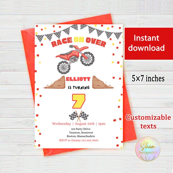 Dirt Bike Birthday Party invitation, Motocross off-road Motorbike invites for boy, Digital Motorcycle Template, Motorbike Race on Over card