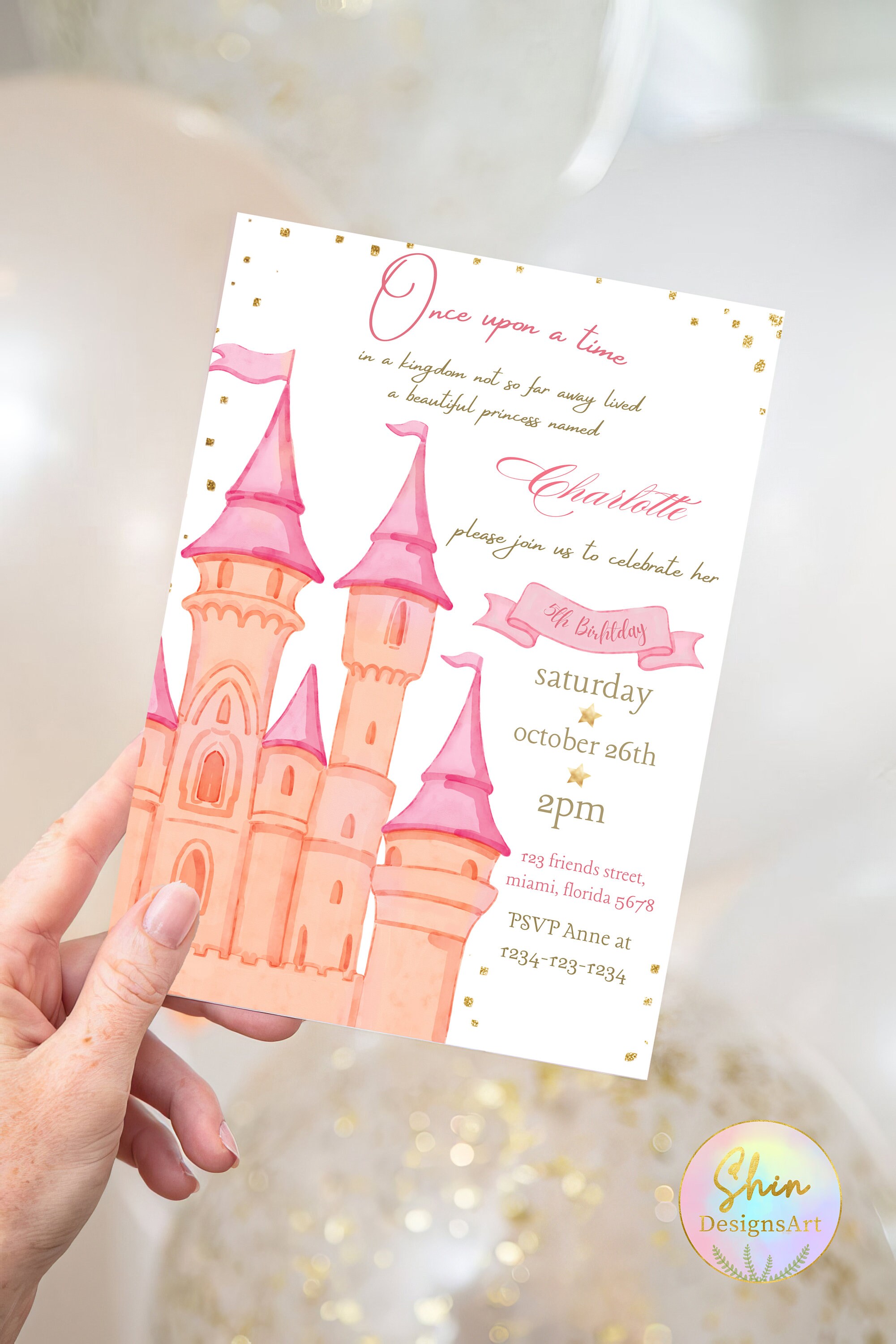 Watercolor Princess Clipart Bundle: Pink Castle Graphics (PNG, Digital ...