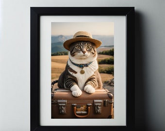 British Shorthair Cat Traveling, Print at Home, Beautiful Travel Wall Art