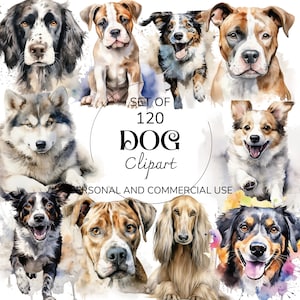 Big bundle of funny watercolor cartoon dog PNG clipart，Clipart Image，Commercial Use