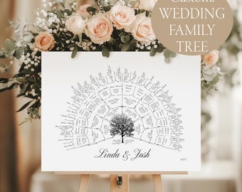 Affiche personnalisée d'arbre généalogique pour un mariage | Impression personnalisée d'arbre généalogique | Décoration murale arbre généalogique pour mariage | Souvenir unique pour les jeunes mariés