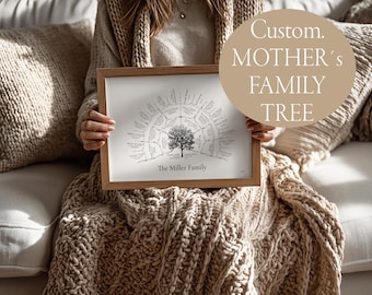 Arbre généalogique personnalisé - Cadeau Fête des Mères | Impression personnalisée | Cadeau pour maman | Décoration murale Patrimoine familial