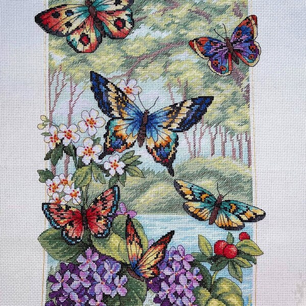 PDF + XSD Cross Stitch Pattern Butterfly Forest Sampler Quaker Flowers Dress Vintage Spring Chart Digital cross stitch pattern Butterflies framework