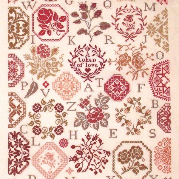 PDF + XSD file of Rose Cross Stitch Pattern Quaker Sampler Quilt Roses X-Stitch Embroidery Chart Digital cross stitch pattern Quaker Woman