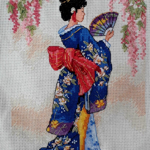 Printable PDF Cross Stitch Pattern Elegant Geisha Girl Woman Dress Lady Queen Goddess Fairy