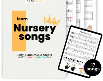 Printable Piano Nursery Song rhythm Music sheet Kid child beginner colors note finger easy instant download A4 Letter Size PDF