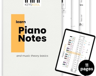 Printable theory piano music chart keyboard color note name music education learn piano music art A3 A4 Letter Size