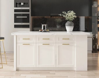 72" Large White Kitchen Island with Storage Modern Kitchen Cabinet, Kitchen Islands