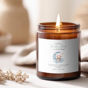 New Born Baby Boy Gift, Personalized Baby Shower Candle, Baby Boy or Girl Gift, Pregnancy Announcement, Parents To Be Gift Candle