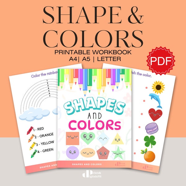 34 pages Shapes and Colors Workbook with tracing activities for Kids, Preschool, Kindergarten Printable | PDF Ready-to-print-file