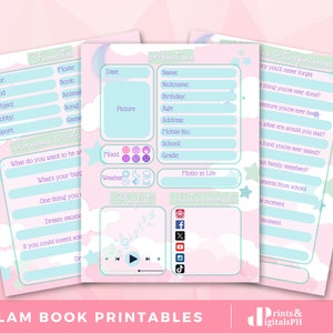 Kids Slam Book: Pink Purple Moon & Stars Design (Printable PDF, PNG) | Printable Childhood Keepsake Memory Journal | Gift ideas for students