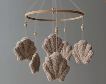 Minimalistisches Mobile Muschel Boucle Mobile Muschelmobile neutrale Kinderzimmer Deko Baby Mobile Boucle Kinderzimmer Dekoration neutrales Baby Mama Geschenk
