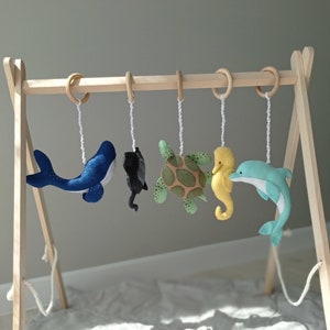 Ocean baby gym hanging toys set, wooden baby gym, ocean themed baby activity center, baby play gym ocean
