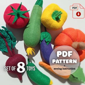 modello di cibo in feltro, modello di cucito PDF per playset di cibo in feltro, cibo da gioco in feltro, verdure in feltro, modello di ricamo in feltro, modello di cucito in feltro