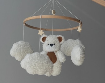Fluffy Bear Crib Mobile, Thoughtful Baby Shower Gift for New Mom