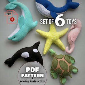 Ocean Animals Sewing Pattern PDF Felt Sea Animal Toys Easy Pattern and Tutorial Whale Dolphin Felt Toys Ocean Pattern Sea Turtle pattern
