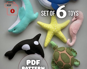 Ocean Animals Sewing Pattern PDF Felt Sea Animal Toys Easy Pattern and Tutorial Whale Dolphin Felt Toys Ocean Pattern Sea Turtle pattern