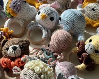 Sonaglio Giocattoli per lo sviluppo del bambino Giocattolo educativo Anello giocattolo sonaglio Regalo per baby shower Regali per neonati Sonaglio all'uncinetto per bambini Regali per la mamma Primo giocattolo per neonati