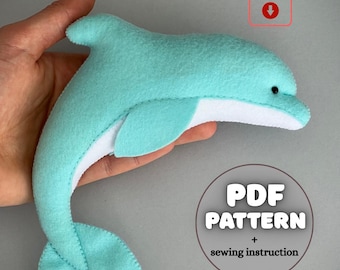 Ocean Animals Sewing Pattern PDF, Felt Sea Animal Toys Easy Pattern and Tutorial, Dolphin, Under The Sea, Felt Toys, Ocean Pattern