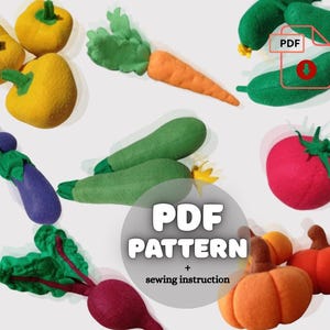 molde de comida de feltro, molde de costura em PDF para playset de comida de feltro, comida de brinquedo de feltro, vegetais de feltro, molde de bordado de feltro, arquivos SVG de tutorial de costura