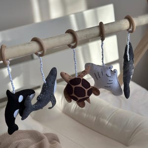 Sea baby gym hanging toys, baby activity center toy, blue ocean baby play gym toys, montessori toys, sea nursery accessory, baby shower gift