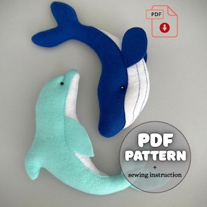 Ocean Animals Sewing Pattern PDF, Felt Sea Animal Toys Easy Pattern and Tutorial, Whale, Dolphin, Under The Sea, Felt Toys, Ocean Pattern