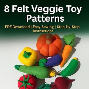 felt food pattern, felt embroidery pattern, felt sewing pattern, felt food playset PDF pattern 3D food, easy and beginner friendly templates