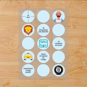 Étiquettes Personnalisées Rondes – Décoration Originale pour Événements, Emballage Cadeaux et Créations DIY (Planche A5 - 15 etiquettes)