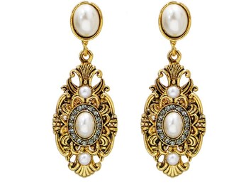 Handmade custom pearl niche French vintage gold baroque exaggerated ear clips new Chinese earrings