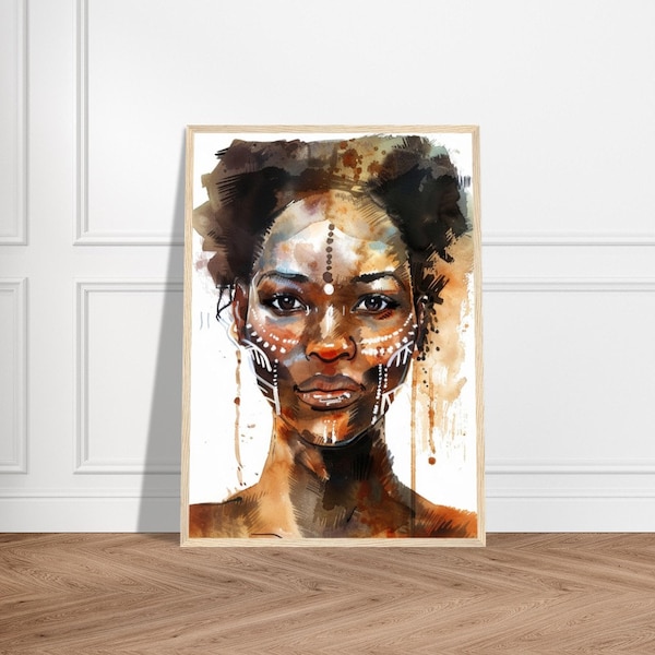 Affiche Portrait Aquarelle Africaine | Art Moderne Ethnique | Déco Murale Culturelle | Style Afro Contemporain