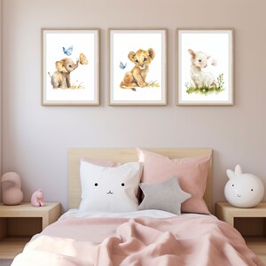 Set di 3 poster per bambini | Poster Trio Cuccioli Di Animali | Illustrazioni di farfalle ad acquerello | Decorazioni per la cameretta dei bambini | Dolce regalo di nascita