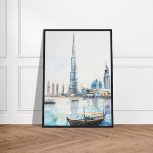 Aquarellmalerei Dubai Creek | Burj Khalifa Poster | Aquarell Kunstdruck | Stadtillustration | Poster Dubai | Aquarell-Stadtplakat
