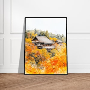 Tempio giapponese di pittura ad acquerello | Poster sulla natura | Stampa artistica ad acquerello | Illustrazione di arte Zen | Tempio di Tokyo in Giappone