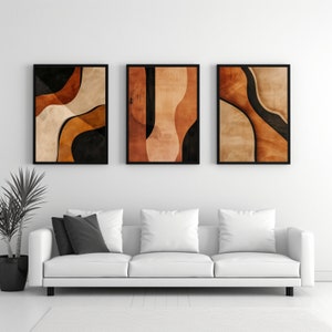 Set di poster Boho di 3 stampe | Arte da parete Boho geometrica astratta | Toni terracotta | Illustrazioni eleganti e minimaliste