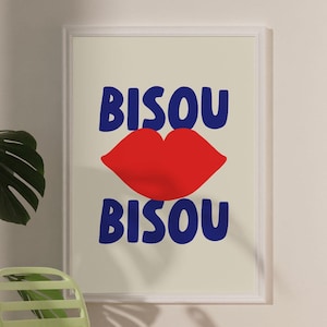 Bisou Bisou Wall Art, French Kiss Wall Art, Stampa Poster