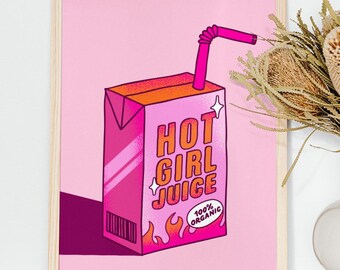 Hot Girl Juice Box Art Print: Retro Feminine Decor (Digital Download)